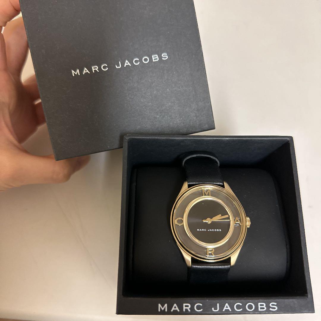 Marc Jacobs Tether Black Dial Black Leather Strap Watch for Women - MBM1376