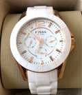 Fossil Ceramic Multifunction White Dial White Steel Strap Watch for Women - CE1006