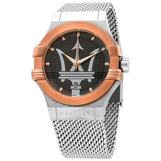 Maserati Potenza Quartz Dark Grey Dial Silver Mesh Bracelet Watch For Men - R8853108007