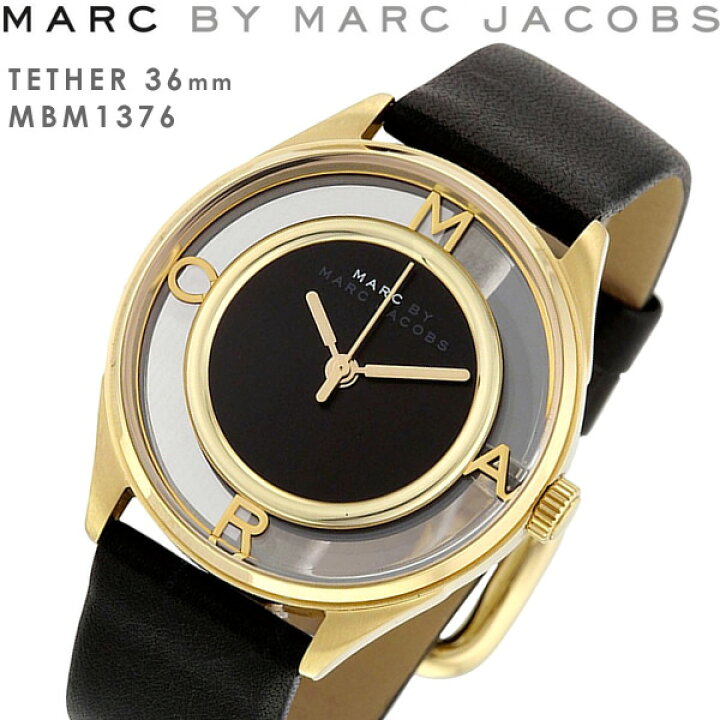 Marc Jacobs Tether Black Dial Black Leather Strap Watch for Women - MBM1376