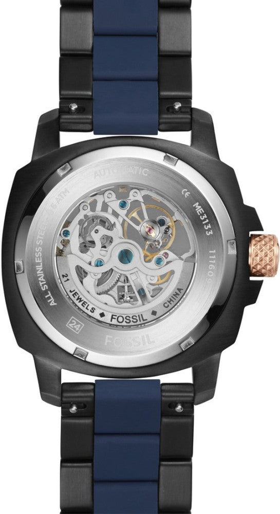 Fossil Modern Machine Automatic Skeleton Blue Dial Two Tone Steel Strap Watch for Men - ME3133