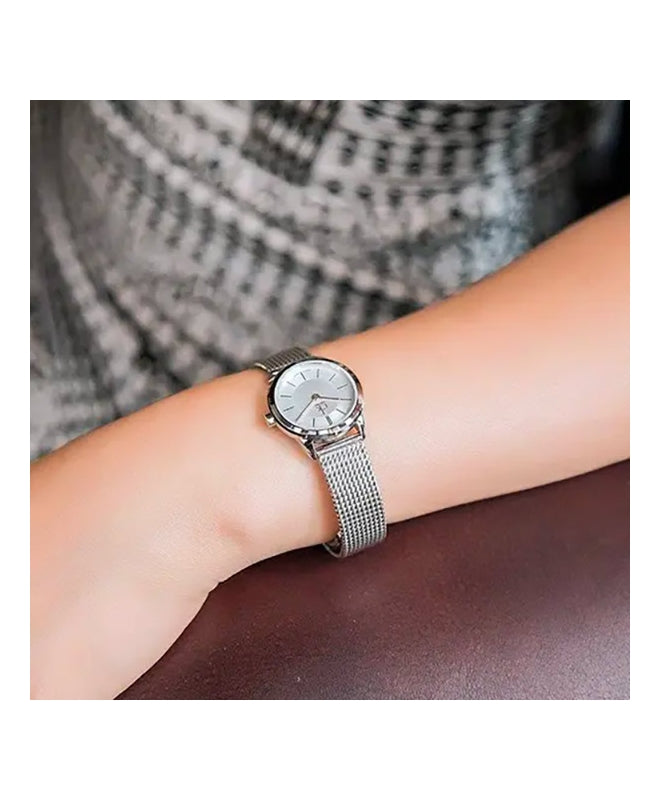 Calvin Klein Minimal White Dial Silver Mesh Bracelet Watch for Women - K3M23126