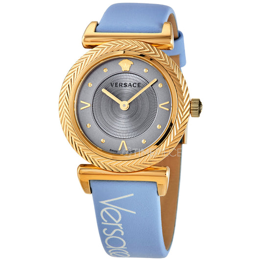Versace V-Motif Grey Dial Blue Leather Strap Watch for Women - VERE00318