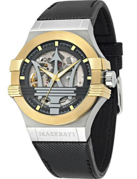Maserati Potenza Automatic Skeleton Dial Black Strap Watch For Men - R8821108037