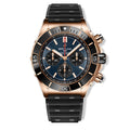 Breitling Chronomat B01 44 18K Red Gold Blue Dial Black Rubber Strap Watch for Men - RB01362A1C1S1