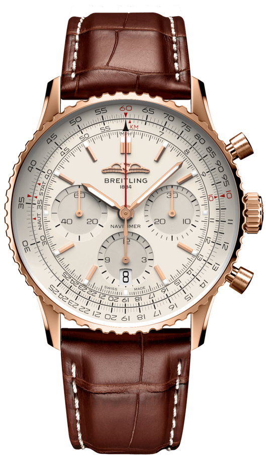 Breitling Navitimer B01 Chronograph 41 White Dial Brown Leather Strap Watch for Men - RB0139211G1P1