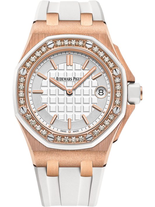 Audemars Piguet Royal Oak Offshore Diamonds White Dial White Rubber Strap Watch for Women - 67540OK.ZZ.D010CA.01