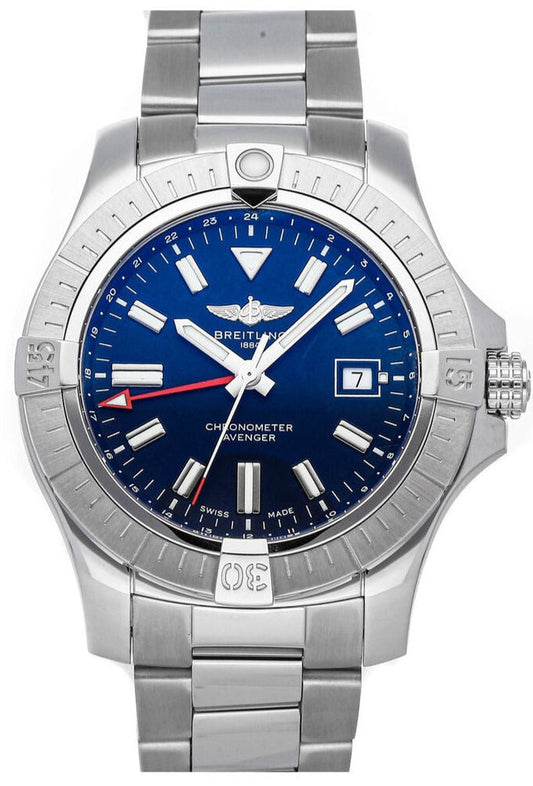Breitling Avenger Automatic GMT 45 Blue Dial Silver Steel Strap Watch for Men - A32395101C1A1