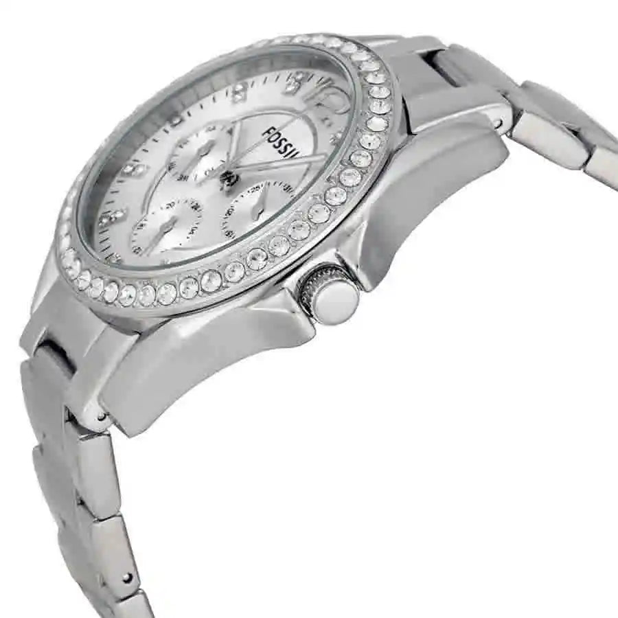 Fossil Riley Multifunction Silver Dial Silver Steel Strap Watch for Women - ES3202