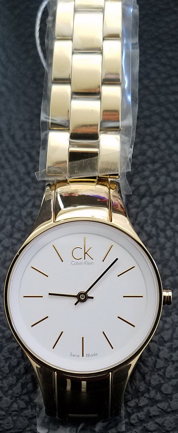 Calvin Klein Simplicity White Dial Gold Steel Strap Watch for Women - K4323212