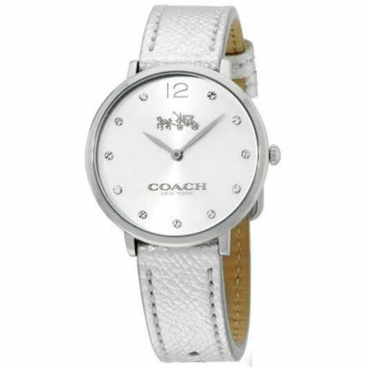 Coach Slim Easton Silver Dial Silver Leather Strap Watch for Women - 14502685