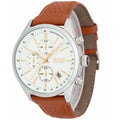 Hugo Boss Grand Prix White Dial Brown Leather Strap Watch for Men - 1513475