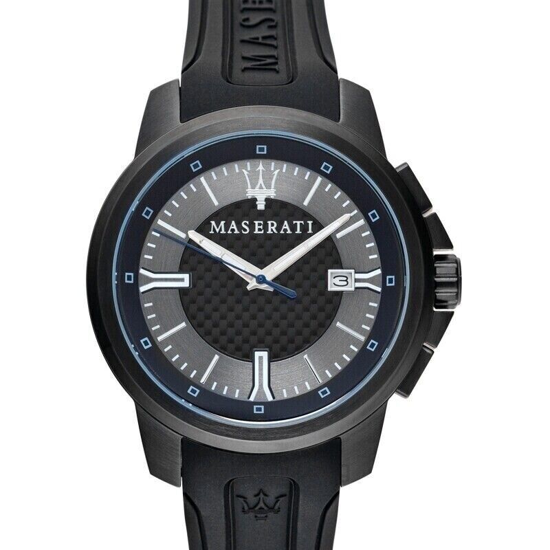 Maserati SFIDA Black Silver Dial Black Rubber Strap Watch For Men - R8851123004