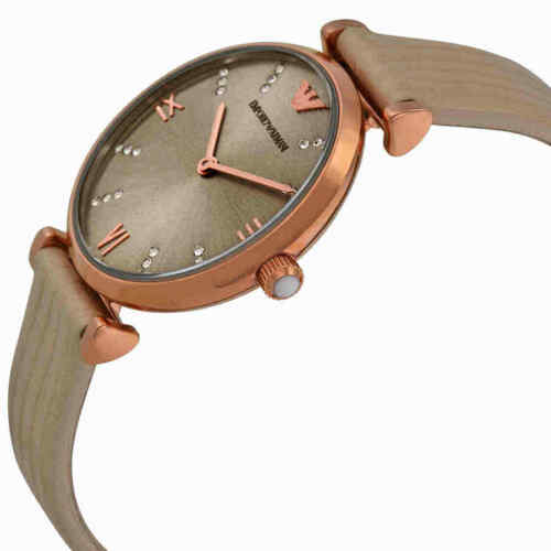 Emporio Armani Gianni T Bar Grey Dial Beige Leather Strap Watch For Women - AR1681