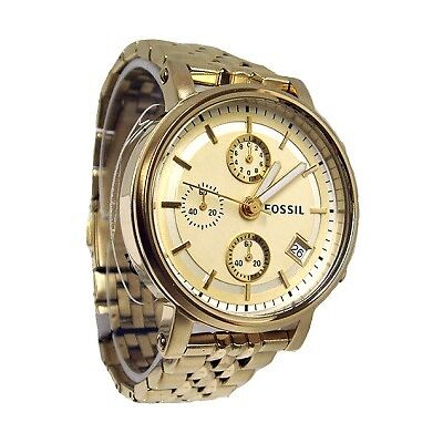 Fossil Boyfriend Chronograph Gold Dial Gold Steel Strap Watch for Women - ES2197