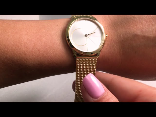 Calvin Klein Minimal Silver Dial Gold Mesh Bracelet Watch for Women - K3M22526
