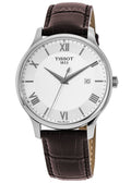 Tissot T Classic Tradition Silver Dial Brown Leather Strap Watch For Men - T063.610.16.038.00