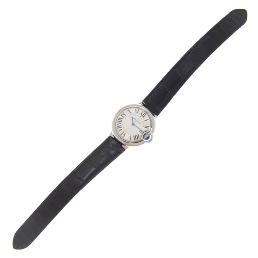 Cartier Ballon Bleu De Cartier Silver Dial Black Leather Strap Watch for Women - WSBB0034