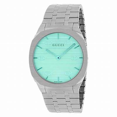 Gucci 25H Quartz Turquoise Dial Silver Steel Strap Watch For Women - YA163409