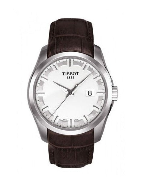 Tissot T Classic Couturier Chronograph White Dial Brown Leather Strap Watch For Men - T035.410.16.031.00