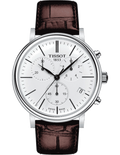 Tissot Carson Premium Chronograph White Dial Brown Leather Strap Watch For Men - T122.417.16.011.00