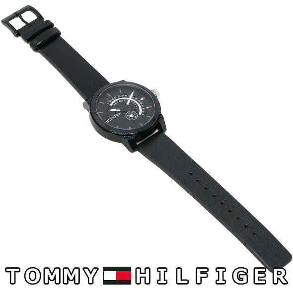 Tommy Hilfiger Denim Quartz Black Dial Black Leather Strap Watch for Men - 1791479