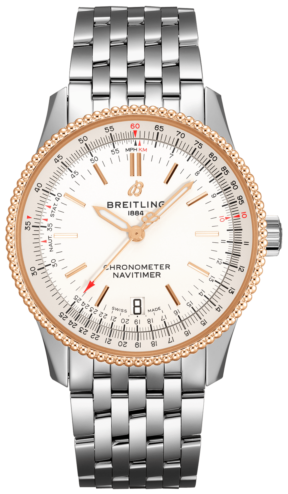 Breitling Navitimer Automatic 38mm White Dial Silver Steel Strap Mens Watch - A17325211G1A1