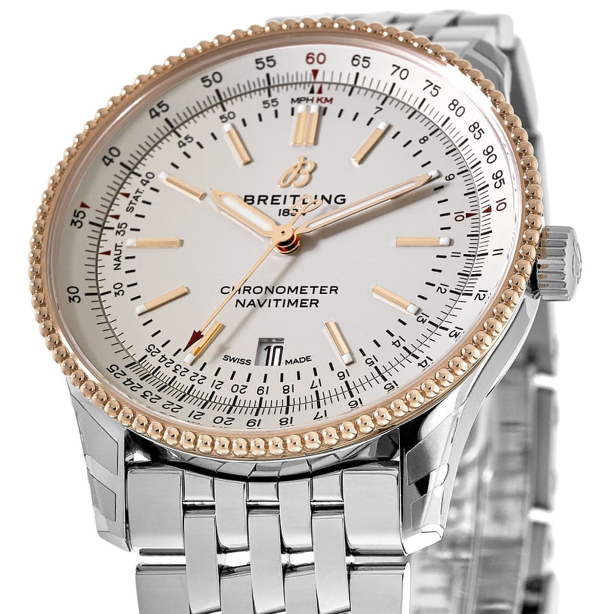 Breitling Navitimer Automatic 41mm White Dial Silver Steel Strap Mens Watch - U17326211G1A1