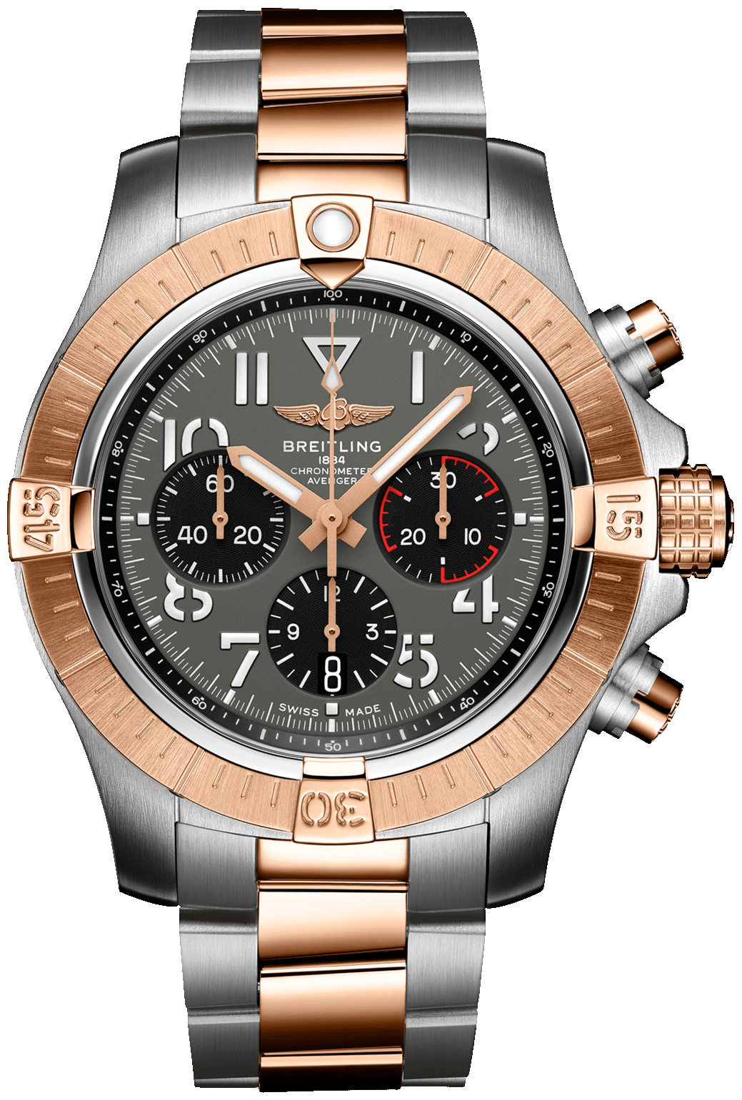 Breitling Avenger B01 Chronograph 45 18K Red Gold Anthracite Dial Two Tone Steel Strap Watch for Men - UB01821A1B1U1