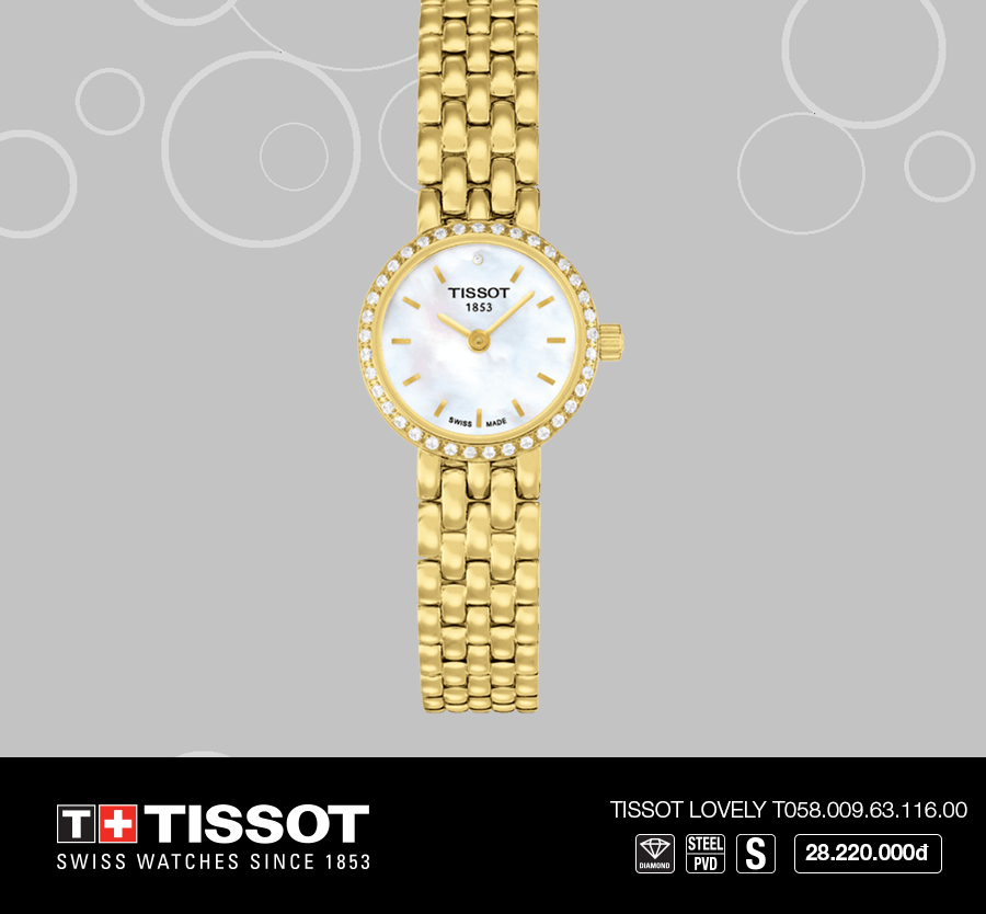 Tissot T-Lady Lovely Mother of Pearl Dial Gold Stainless Steel Watch For Women - T058.009.63.116.00