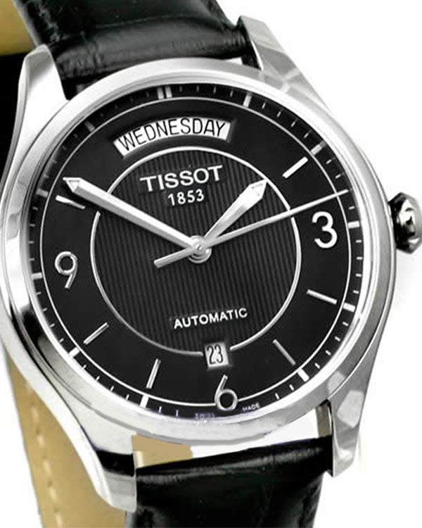 Tissot T One Automatic Black Dial Black Leather Strap Watch For Men - T038.430.16.057.00