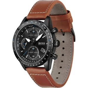Hugo Boss Pilot Black Dial Brown Leather Strap Watch for Men - 1513851