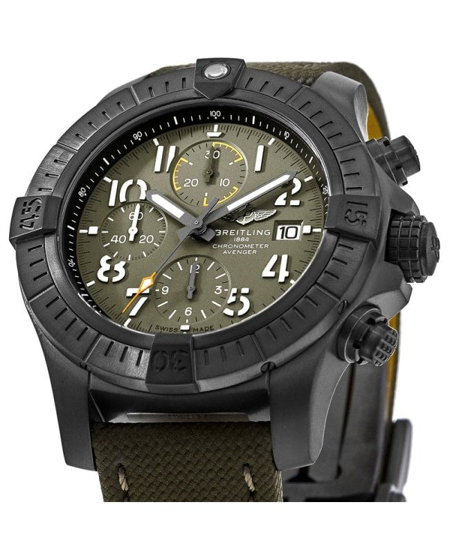 Breitling Avenger Chronograph 45mm Green Dial Green Nylon Strap Watch for Men - V13317101L1X1