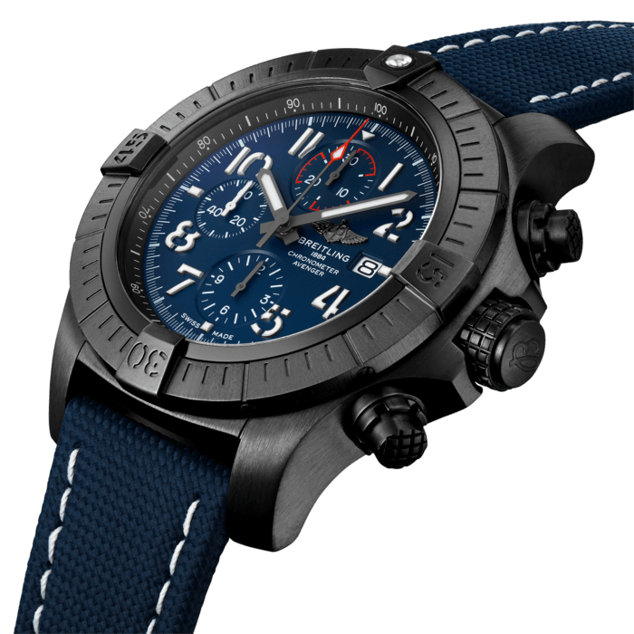 Breitling Super Avenger Chronograph 48 Night Mission Blue Dial Blue Leather Strap Watch for Men - V13375101C1X2