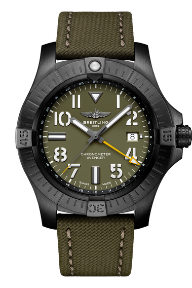Breitling Avenger Automatic GMT 45 Night Mission Green Dial Green Nylon Strap Watch for Men - V323952A1L1X1