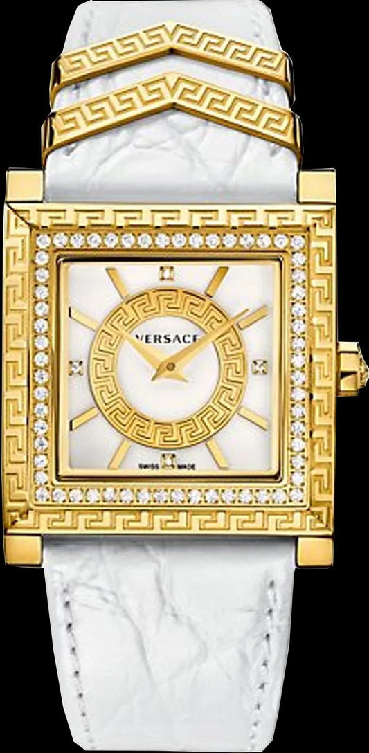 Versace DV25 Diamonds White Dial White Leather Strap Watch For Women - VQF060015