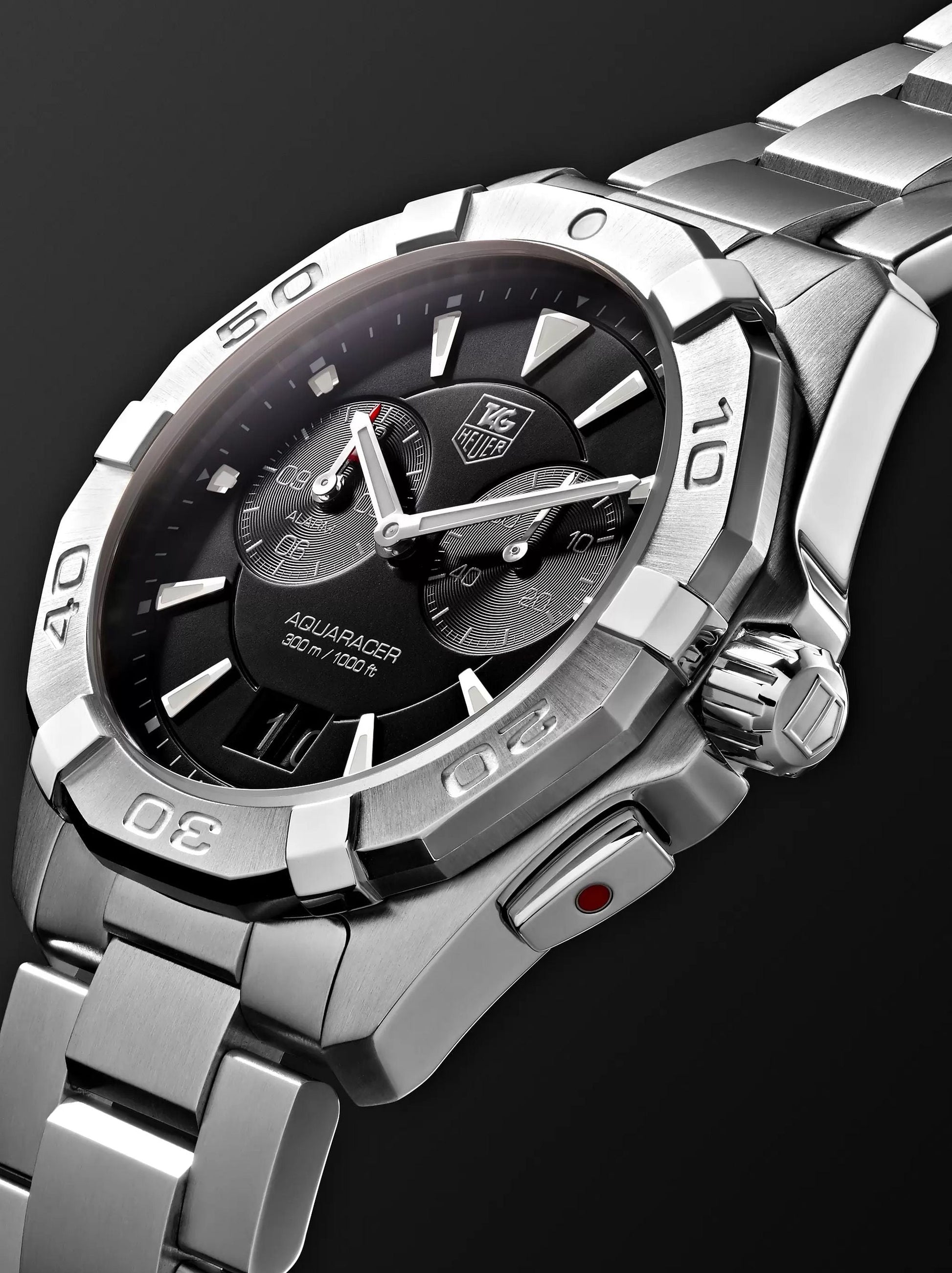 Tag Heuer Aquaracer Quartz Black Dial Silver Steel Strap Watch for Men - WAY111Z.BA0928