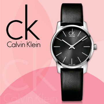 Calvin Klein City Black Dial Black Leather Strap Watch For Women - K2G23107