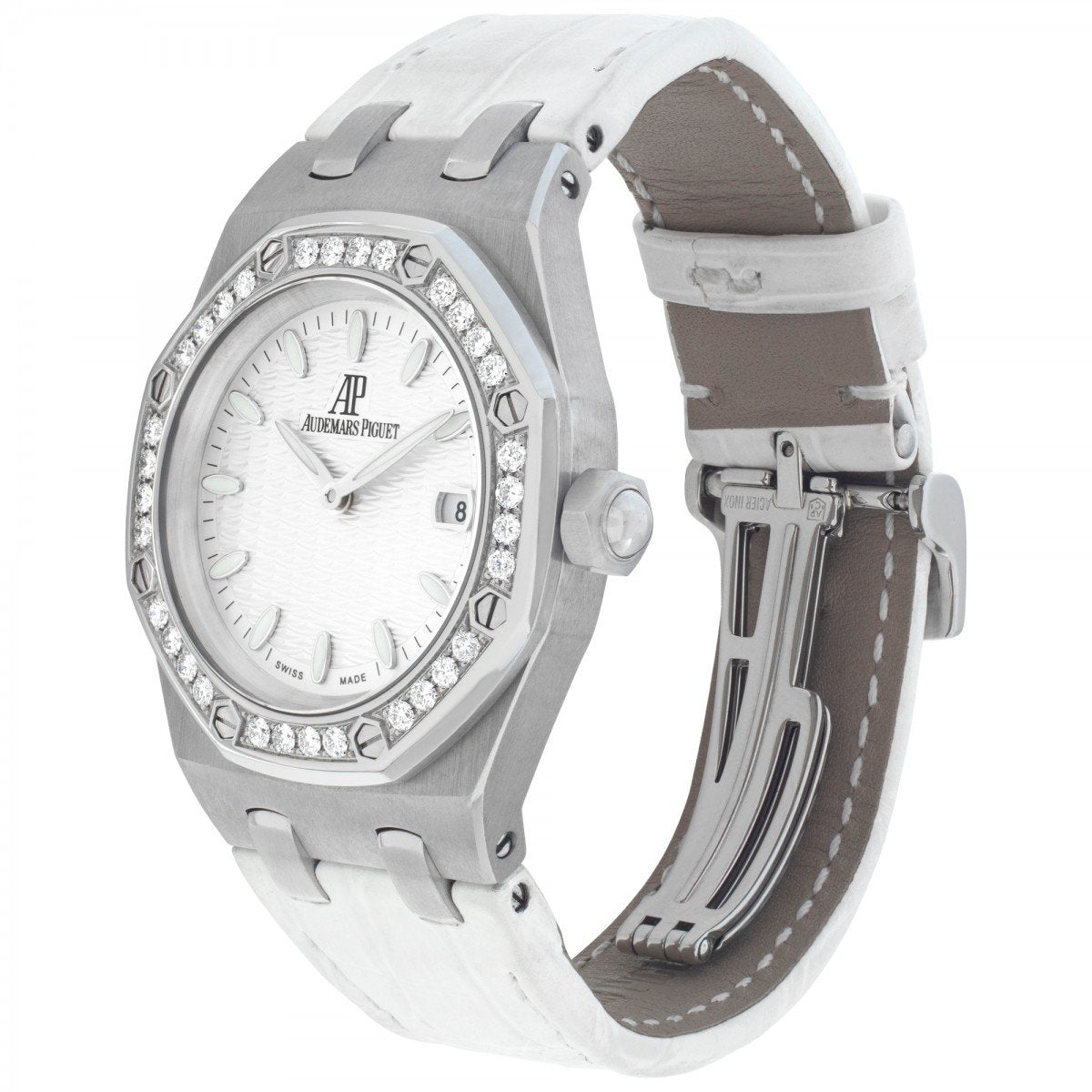Audemars Piguet Royal Oak Diamonds White Dial White Rubber Strap Watch for Women - 67601ST.ZZ.D012CR.02