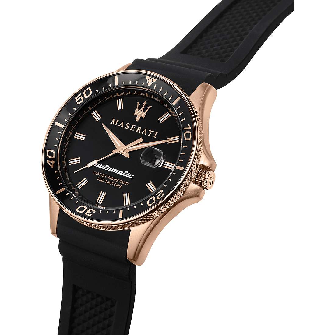 Maserati SFIDA Automatic Black Dial Rubber Strap Watch For Men - R8821140001