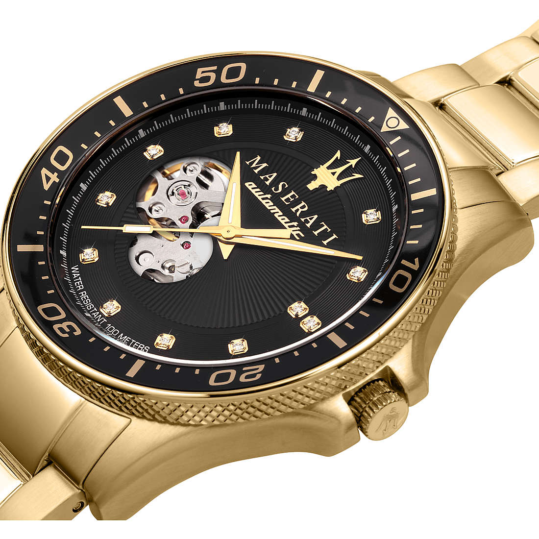 Maserati SFIDA Black Dial Yellow Gold Toned Watch For Men - R8823140003
