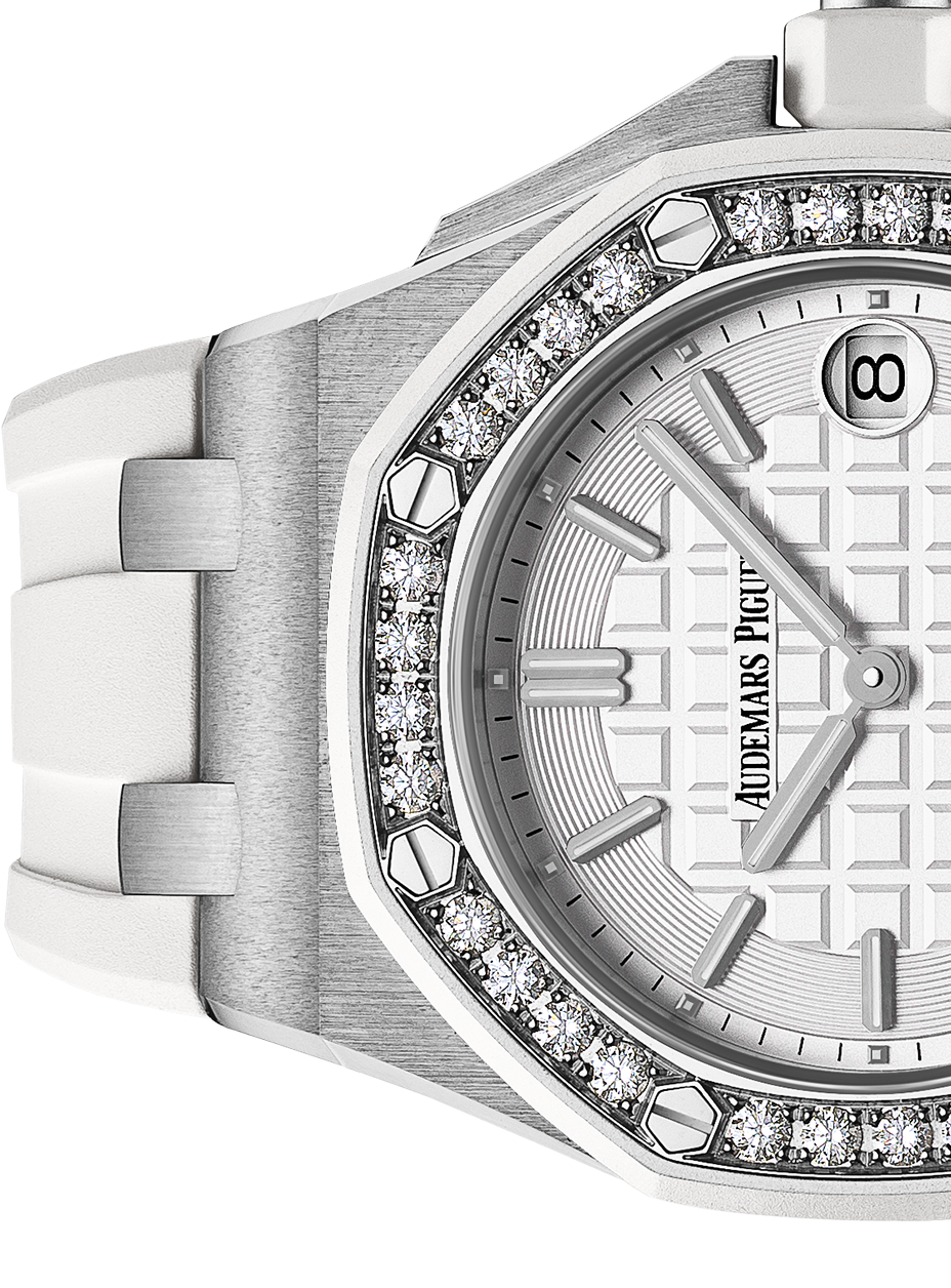 Audemars Piguet Royal Oak Offshore Quartz Diamonds White Dial White Rubber Strap Watch for Women - 67540SK.ZZ.A010CA.01