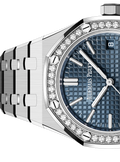 Audemars Piguet Royal Oak 50th Anniversary Diamonds Blue Dial Silver Steel Strap Watch for Men - 15551ST.ZZ.1356ST.02