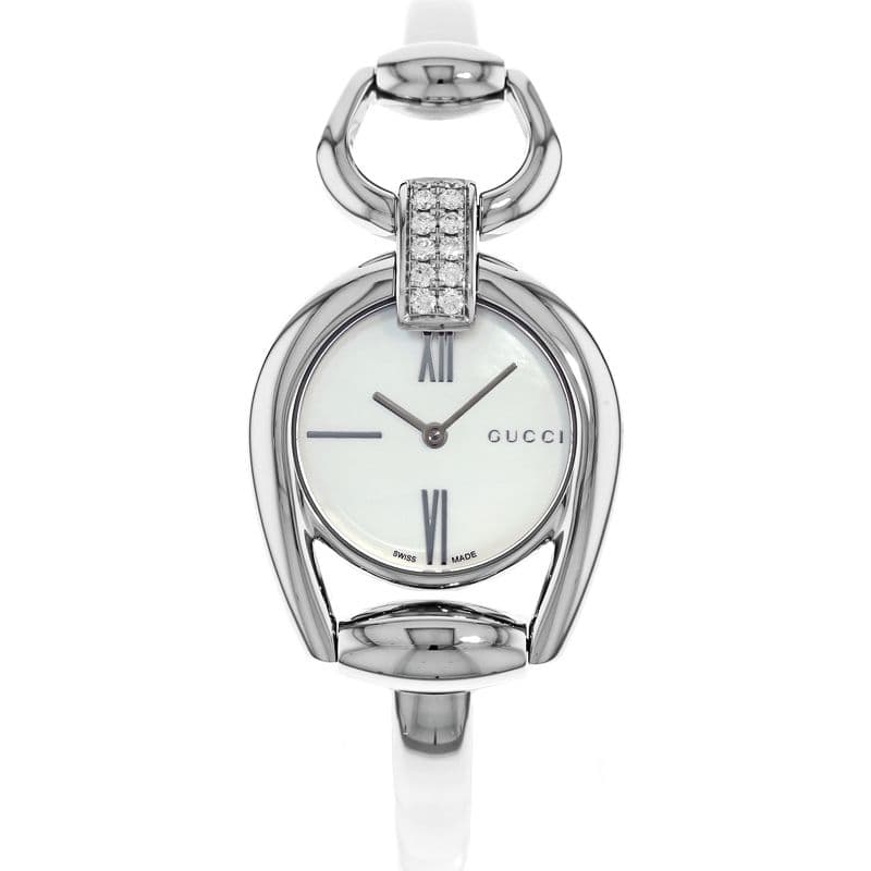 Gucci Horsebit Collection Diamonds Mother of Pearl White Dial Silver Steel Strap Watch For Women - YA139504