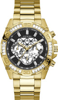Guess Trophy Diamonds Black Dial Gold Steel Strap Watch for Men - GW0390G2