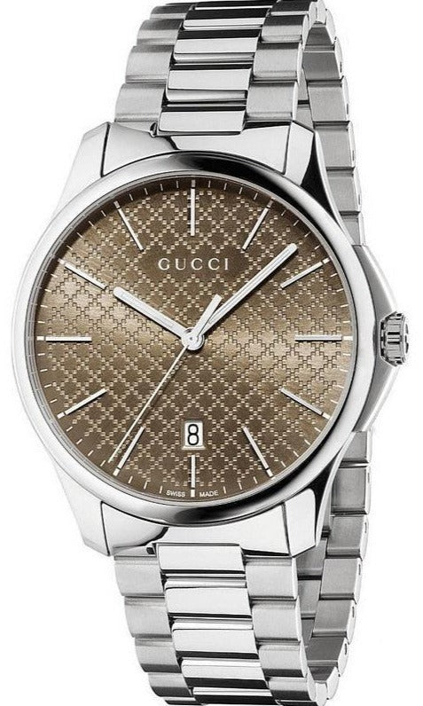 Gucci G Timeless Quartz Brown Dial Silver Steel Strap Watch for Men - YA126317