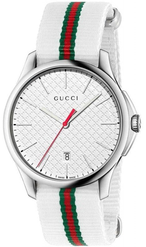 Gucci G Timeless Quartz White DIal White NATO Strap Watch For Men - YA126322
