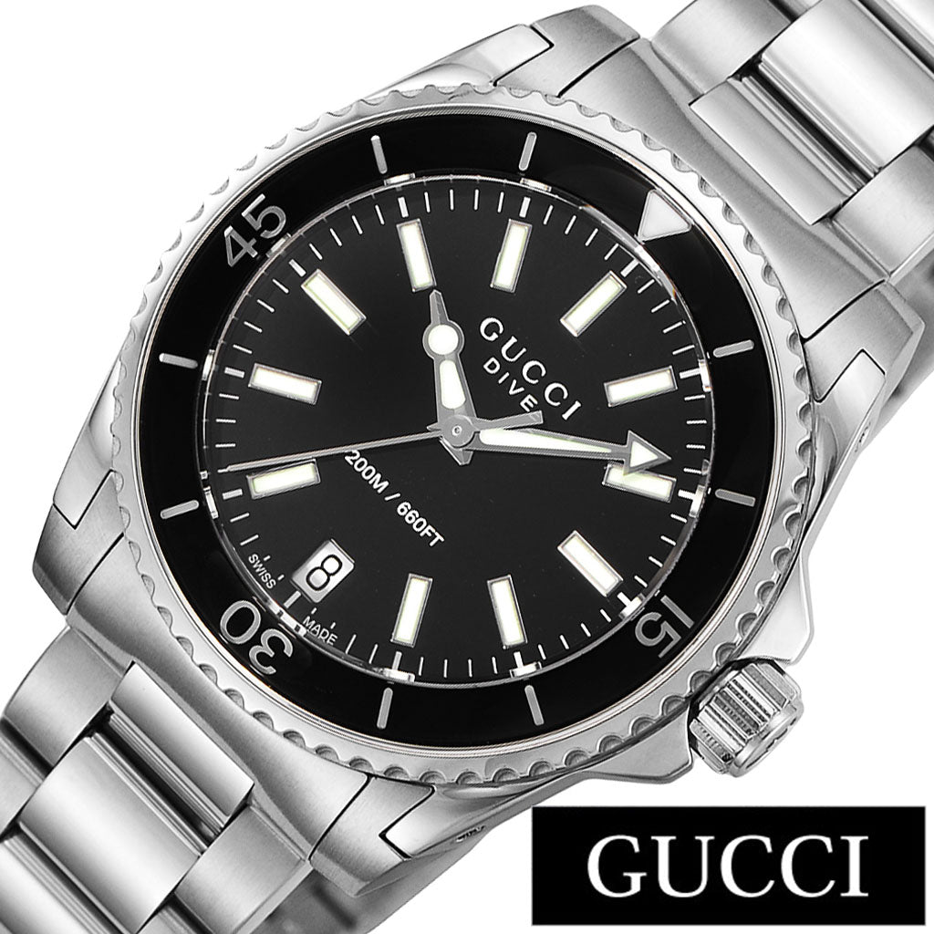 Gucci Dive Black Dial Silver Steel Strap Watch For Women - YA136403